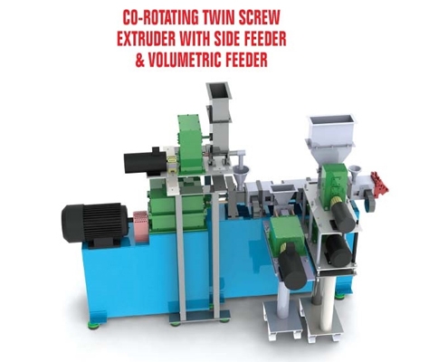 Co-Rotating Twin Screw Extruder with Side Feeder & Volumetric Feeder